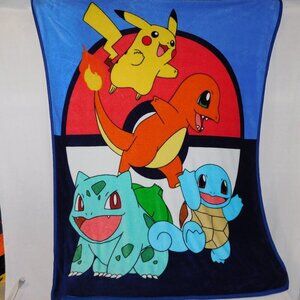 Pokemon Micro Fleece Blanket Pikachu Squirtle Bulbasaur Charmander 43" x 58"